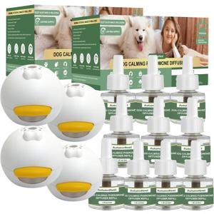 14 IN 1 Dog Calming Diffuser Kit with Night Light | 4 Plug-in Diffusers + 10 Refills (48ml Each) | New Formula Pheromone for Dogs | Anxiety Relief, Stop Barking, Reduce Stress | 300 Days Supply