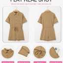 Dokotoo Womens 2025 Summer Casual Button Up Short Sleeve Drawstring Waist Shorts Jumpsuits Striped Rompers with Pockets (Brown, L)