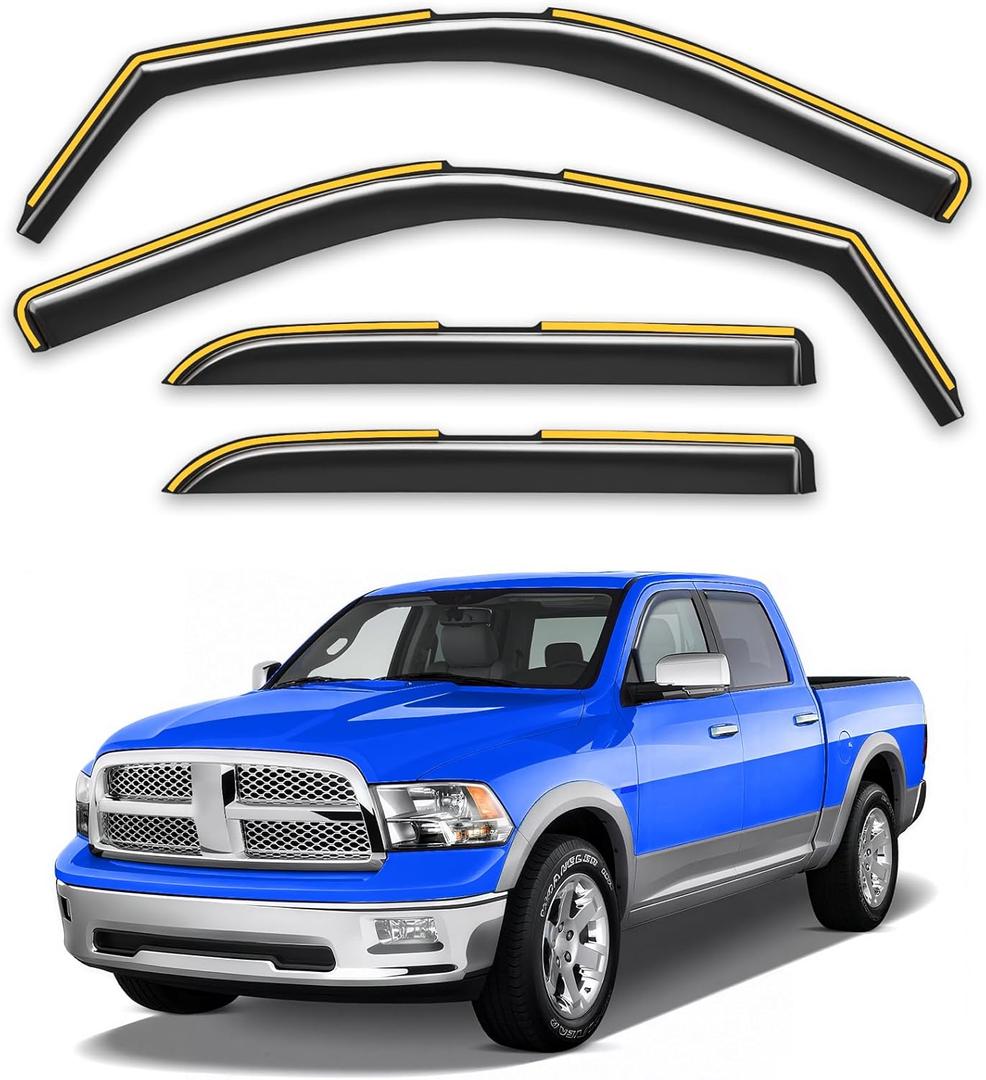 in-Channel Rain Guards Fit for 2009-2018 Dodge Ram 1500 / Ram 2500&3500 2010-2025 Crew Cab Window Rain Guards Visors Vent Visors Window Deflector Vent Shades Car Accessories -4 Pcs