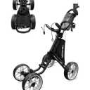CaddyTek 4 Wheel Golf Push Cart - Caddycruiser One Version 8 1-Click Folding Trolley - Lightweight, Compact Pull Caddy Cart, Easy to Open