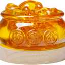 4" Crystal Glass Golden Treasure Basin with 77Pcs Ingots Yuan Bao with LED Wooden Base, Lucky Wealth Prosperity Figurine Collectibles Feng Shui Decor for Home Office