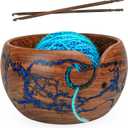 Wooden Yarn Bowls for Crocheting & Knitting - Availabe in 2 Sizes, Exquisite Handmade Large Yarn Bowl Holder, Crochet Bowls for Yarn, Knitting Bowl (Blue Resin Large)