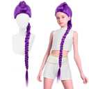 47 Inches Long Purple Braided Wig for Girls Natural Looking Hair Anime Costume Wig for Stage Party Halloween Costume Cosplay (Purple, 120cm, All-in-one Lace Front)