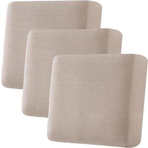 H.VERSAILTEX Super Stretch Individual Seat Cushion Covers - Sofa & Couch Cushion Slipcover Sets - Thick Jacquard Textured Twill Fabric (3 Piece XL, Sand)