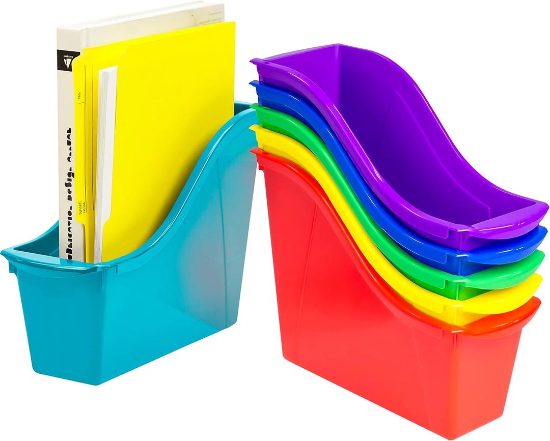 Storex Small Book Bin  Interlocking Plastic Organizer for Home, Office and Classroom, Assorted STEM, 6-Pack (70113A06C)