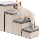 Love's cabin Dog Stairs for Small Medium or Large Dogs with Storage and Adjustable Steps, Foldable Cat Steps for Bed or Couch, 4-Step Gray Folding Ramp with Zip up to 200 lbs, Light Grey (37.4" X 17" X 21.3" H)