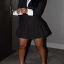Adogirl Women 2 Piece Outfits Color Block Crop Blazer Mini Pleated Skirt Sets Matching Set Casual Business Skirt Suits, XXL