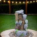 Outdoor Water Fountain with LED Lights Modern Curved Faux Stone Waterfall Indoor or Outdoor Garden Backyard Patio Decor