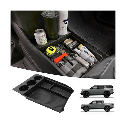 Lower Center Console Organizer Compatible with Rivian R1T R1S 2024 2023 2022, Floor Console Storage Tray Insert with Cup Holder Interior Accessories