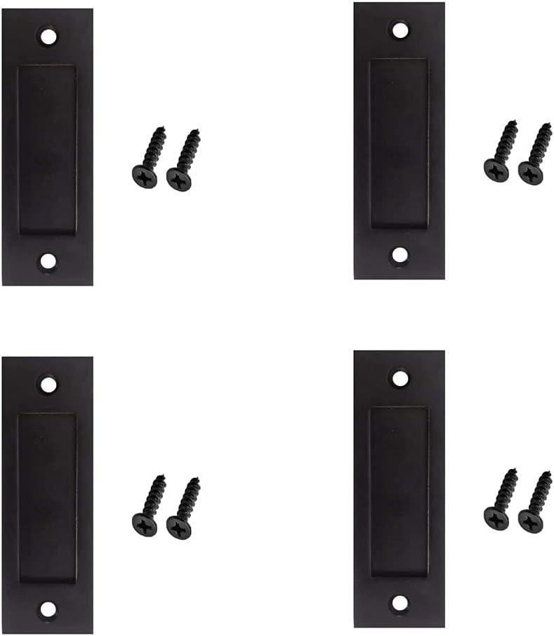 4pcs Running Black 6 inch Sliding Barn Door Finger Pull Set | Heavy Duty Modern Simple Invisible Handle| with Flat Bottom Easy to Install