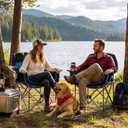 FAIR WIND Oversized Padded Camping Chair Heavy Duty Quad Fold Arm Chair Portable for Outdoor - Support 500LBS, Blue