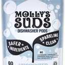 Molly's Suds Dishwasher Pods | Clean Dishwasher Detergent, Cuts Grease & Rinses Clean (Residue-Free) for Sparkling Dishes | 60 Auto-Release Tabs (Unscented)