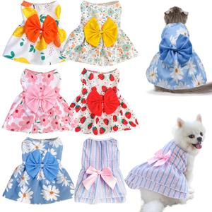 6 Pieces Dog Dresses for Small Dogs Girls, Cute Princess Puppy Kitten Dog Dresses with Flowers and Bowknot for Pet Dogs Cats, Small Dog Outfits Female Pet Skirts Clothes for Chihuahua Yorkies