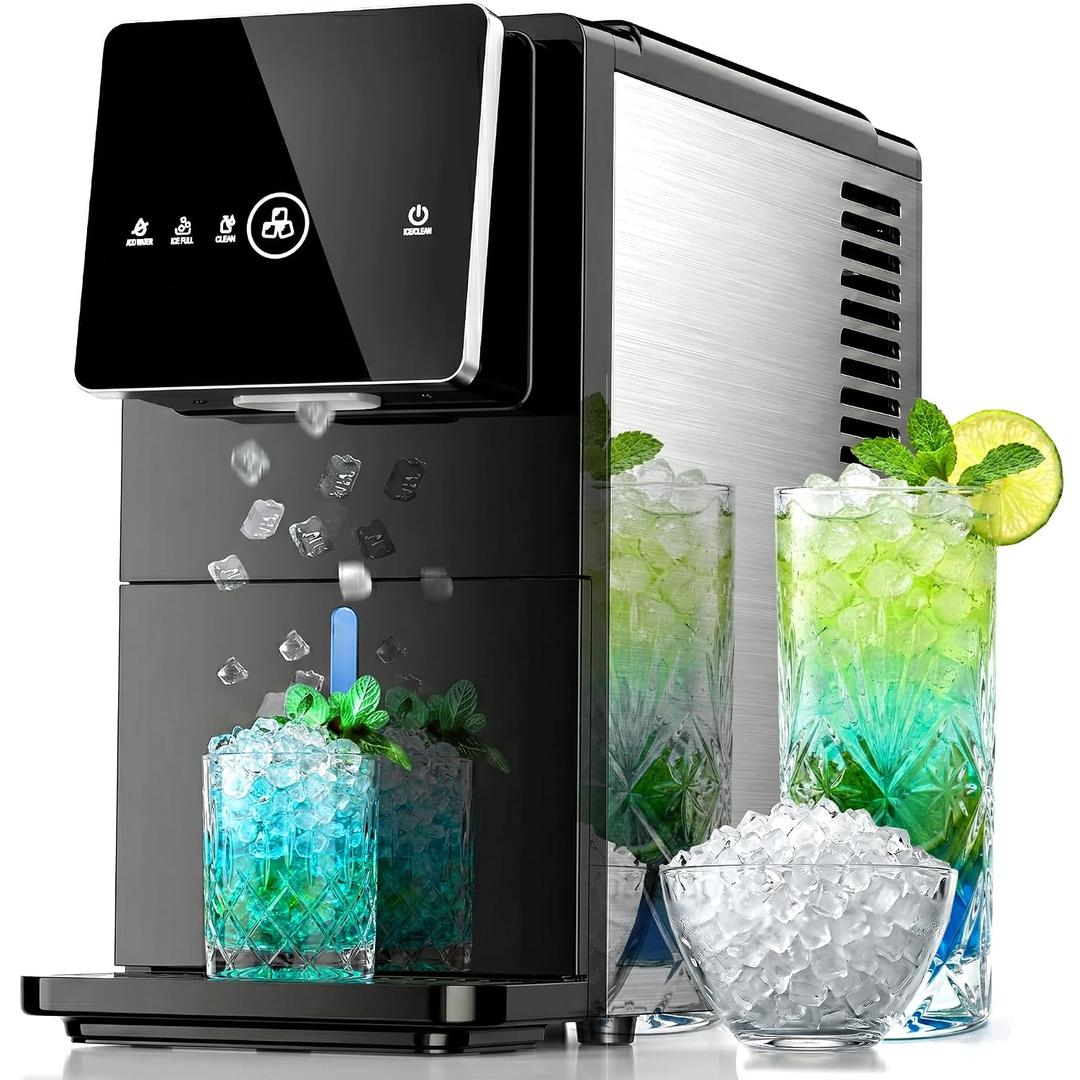 3 x Kismile Nugget Ice Maker Countertop, 33LBS/24H Ice Machine with Soft Chewable Ice, One-Click, Self-Cleaning Function, Stainless Steel Ice Maker with Indicator Lights for Home/Kitchen(Black)