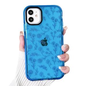 NITITOP Compatible for iPhone 11 Case Cute Flower Floral Clear for Women Girl Ultra Slim Crystal Shockproof Soft TPU Anti-Yellow Protective Phone Cover - Dark Blue