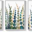 Framed Coastal Wall Art for Living Room, Large Modern Watercolor Botanical Artwork for Walls, 3 Piece Abstract Plant Minimalist Paintings Prints for Bedroom Office Hallway Wall Decor, 24x36 Inch