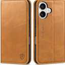 SHIELDON Case for iPhone 16 2024, Genuine Leather Magnetic Folio Wallet [RFID Blocking Credit Card Slots] Kickstand Shockproof Soft Phone Holder Case Compatible with iPhone 16 6.1" - Oily Brown