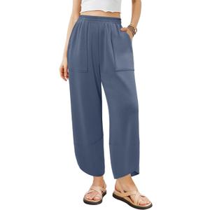 Angerella Womens Baggy Wide Leg Pants High Waisted Casual Lounge Pant Loose Comfy Stretchy Trousers with Pockets (Blue, M)