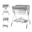 KUB Portable Baby Changing Table, Foldable Diaper Changing Table with Wheels for Nursery, Toddler Changing Table with Adjustable Height, Portable Changing Table for Newborn, Infant Grey