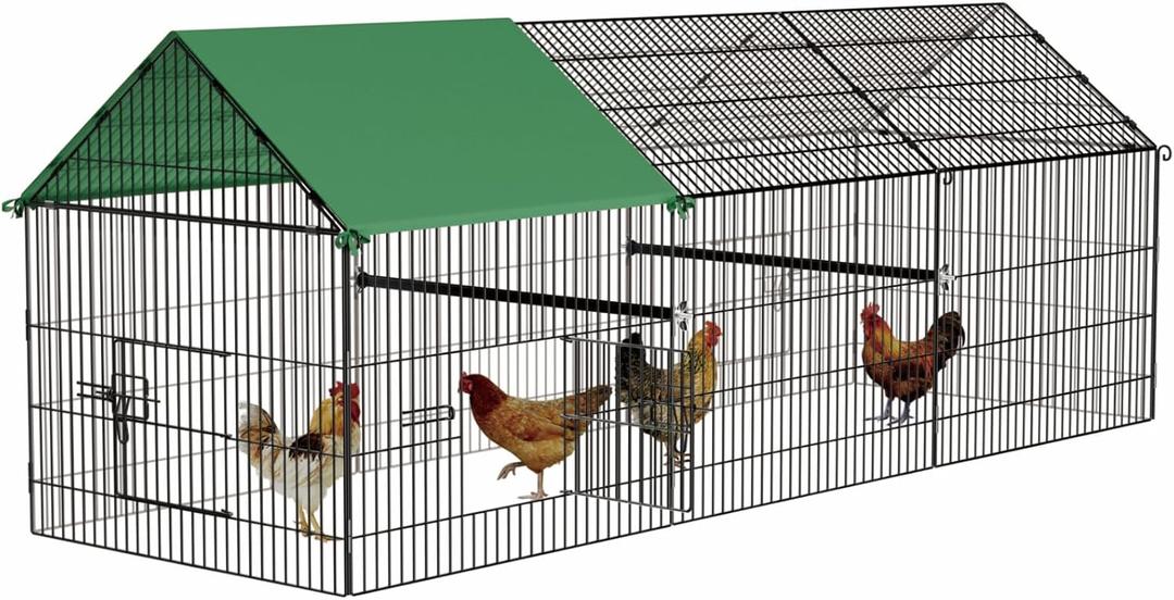 Large Chicken Coop Run: 130"  40" Outdoor Metal Duck Pen with Cover - Poultry Cage Enclosure for Rabbit Hen Quail