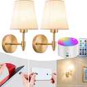 YHCDLAMP Peel and Stick Wall Sconces, No Drilling Stick On Wall Sconce, Wireless Battery Operated Wall Lights, Adhesive Wall Lamp with 10000mAh Battery Bulb for Bedroom Living Room Decor, One Size