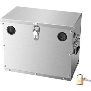 VEVOR Battery Box, Group 24-31 Trolling Motor Battery Box, Marine Batteries Case with Lock, Handles and Rubber-Grommet Cable Holes, Stainless Steel Shell, Suitable for Cars, Boats & Trolling Motors