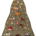 SATINIOR Fabric Christmas Advent Calendar with Pockets Xmas Tree Empty Cloth Advent Calendar to Fill 24 Days Reusable Natural 24 Days Countdown Hanging Storage Bag for Home Xmas Countdown Decoration