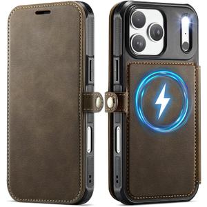 for iPhone 17 Pro Case Wallet Compatible with Magsafe, Slim PU Leather Flip RFID Blocking Card Holder Stand Shockproof Magnetic Women Men Wallet Phone Case Cover for iPhone 17 Pro, Brown