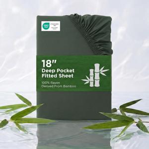 Bedsure King Fitted Sheet Only, 100% Rayon Derived from Bamboo, Breathable & Soft, PureWoven Cooling Bottom Sheet for Hot Sleepers, Deep Pocket Up to 18", with 4 Elastic Corner Straps, Olive Green