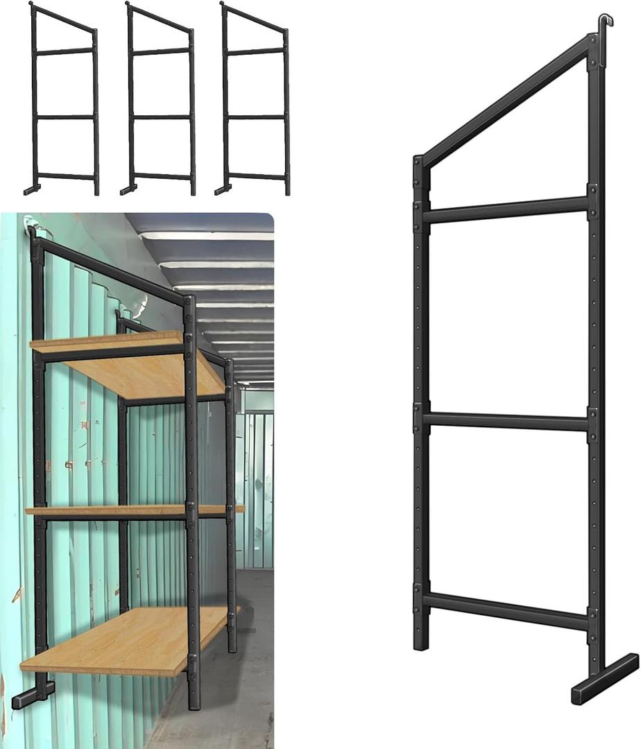 4 Pack Shipping Container Shelving Bracket with 57"(H) X 18"(W), DIY Adjustable 3-Tier Power Coated Steel Brackets for Heavy Duty Trailer Containers, Shipping Cargo Shelves Universal