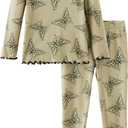 PATPAT Kids Pajama Set,Snug Fit Pjs with Soft Tencel Lyocell Wool Blend, All-Season Comfort, Ages 2-12 Years (4T, Butterfly Moment)