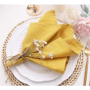 Dinner Cloth Napkins Bulk,100% Soft Spring Cotton Linen Napkins,Washable Easter Napkins with Hemmed Edges for Wedding Decorations,16*16 (Set of 12, Mustard Yellow)
