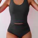 Eomenie Two Piece Tankini Swimsuits for Women Tummy Control Bathing Suits U Back Swim Tank Top with High Waisted Bottom (Black, L)