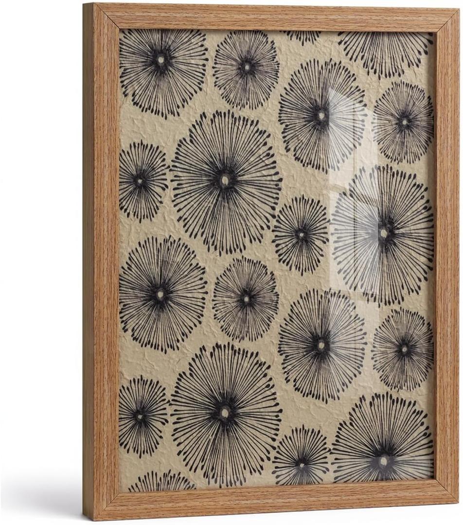 ARPEOTCY Framed Textured Wall Art, 12x16 Inch Handmade Paper Abstract Floral Line Artwork, Vintage Minimalist Neutral Tone Wall Decor for Living Room, Bedroom, or Office (Small Floral Print)