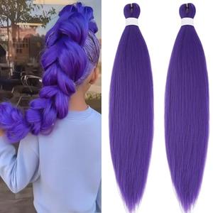 UPruyo Purple Braiding Hair Pre Stretched Purple Hair Extensions For Braids 26 Inch Long Synthetic Braiding Hair For Stage Party Halloween Costume Cosplay Knotless Non Toxic Crochet Hair