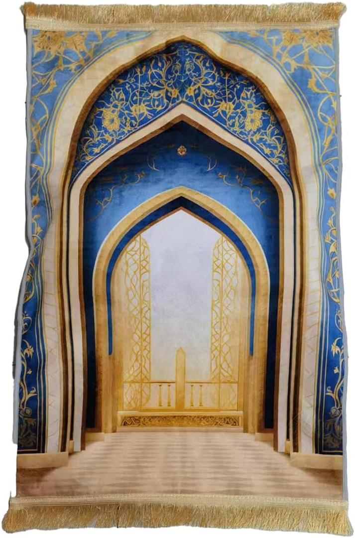 Thick Prayer Mat 3.15 in Extra Soft Kneeling Cushion for Worship & Meditation, Non-Slip Velvet Mat for Home Mosque Church Use, Comfortable Foldable Prayer Rug for Adults (Sky Blue)