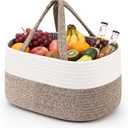 Cotton Rope Picnic Basket with Handle 15 x 10 x 6.7 Inches Portable Woven Basket with Waterproof Liner Boho Handwoven Tote Storage Bag for Fruit Wine Picnics Beach Home Storage Gift