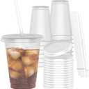 [15 Pack] Reusable Translucent Plastic Cups with Lids and Straws - 16 oz Frosted Clear Cold Drink Tumbler - BPA Free, Dishwasher Safe Drinking Cups for Iced Coffee, Smoothies & DIY Projects