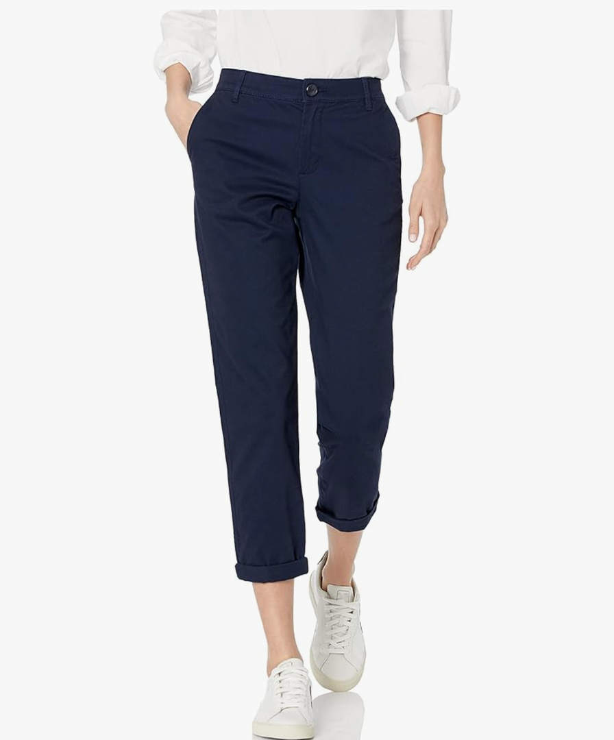 Amazon Essentials Women's Mid-Rise Slim-Fit Stretchy Cropped Tapered Leg Khaki Dress Pants Size15 