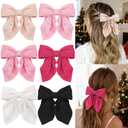6Pcs Hair Bows for Women, Bow Hair Clips, Silky Satin Hair Bows for Girls, Pink Hair Ribbon, Cute Bow Clips for Women, Hair Accessories Chirstmas Gifts