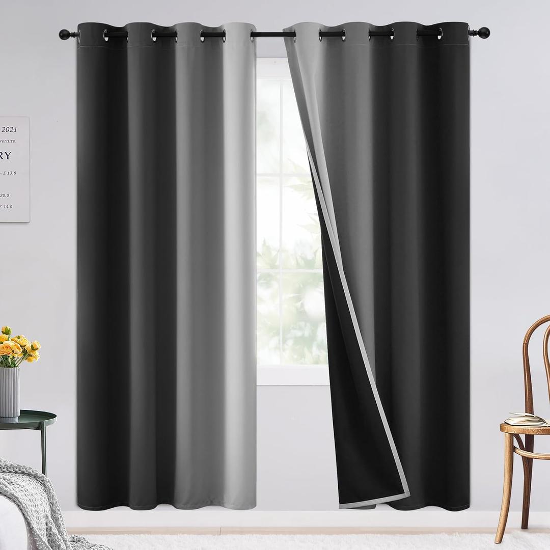 SimpleHome Ombre 100% Blackout Curtains for Bedroom, Full Light Blocking Black and Greyish White Curtains, Thermal Insulated Grommet Window Drapes for Living Room,2 Panels, 52x72 inches Length