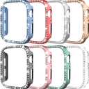 8 Pack Case for Apple Watch Series SE 3/SE 2/SE/6/5/4 40mm, Glitter Diamond Glossy Bumper, Bling Rhinestone Hard PC Protective Cover for Women Girl Compatible with iWatch SE 3/SE 2/SE/6/5/4