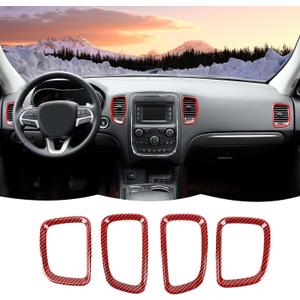RT-TCZ Center Console Air Conditioner Outlet Vent Trim Cover Ring Interior Accessories Compatible with Dodge Durango 2011-2020,Red Carbon Fiber