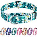Hikiko Martingale Collar for Female Dogs - Floral Design, No Buckle, Nylon, No Pull, Medium, Green Flower