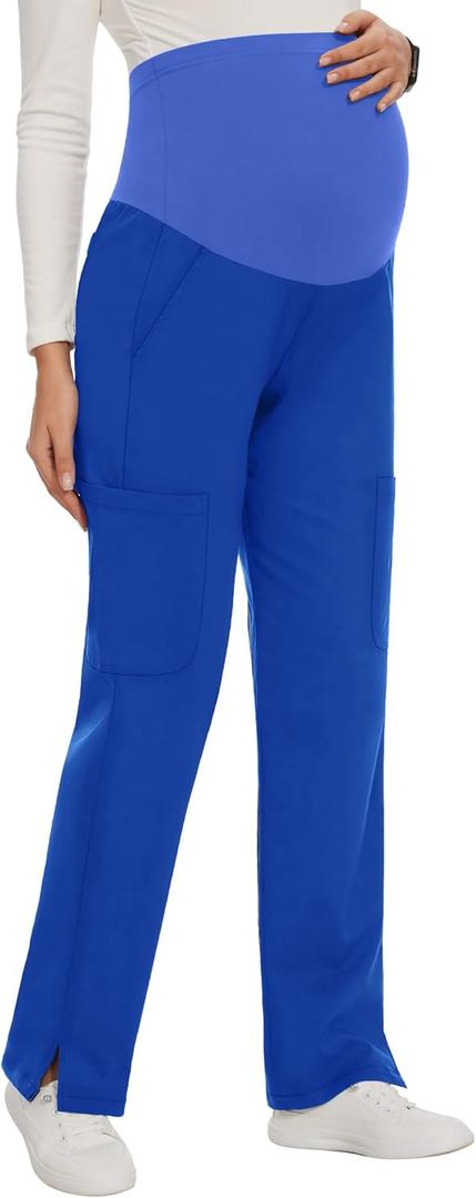 AMPOSH Women's Maternity Scrub Pants with 6 Pockets Stretchy Straight Leg Pregnancy Workwear (X-Large, Royal Blue)