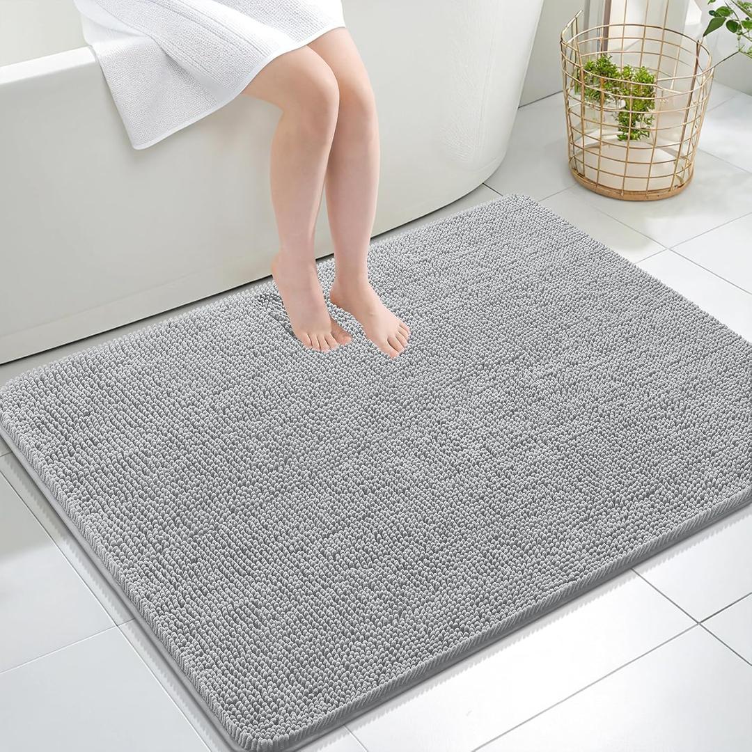 OLANLY Large Bathroom Rugs 40x32, Extra Soft Absorbent Chenille Bath Rugs, Rubber Backing Quick Dry, Machine Washable Bath Mats for Bathroom Floor, Tub and Shower, Home Decor Accessories, Light Grey