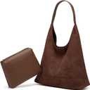 Womens Fashion Suede Shoulder Bags Large Tote Bag Retro Purse Handbag Casual Work Ladies Top Handle Satchel
