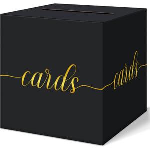 QIKSION Black Graduation Card Box, Gold Foil Gift Card Box for Party Decorations, Wedding Reception, Birthday, Baby & Bridal Shower, Anniversary, Retirement