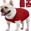Dog Sweater for Medium Dogs Argyle Cable Knit Turtleneck Pullover Winter Clothes Boys Girls French Bulldog Dachshund Corgi Beagle Pug Pet (M, Red)