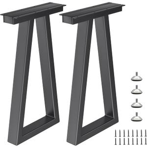 28 Inch Metal Table Desk Legs Trapezoid, Heavy Duty Industrial Style Dinning Table Leg, DIY Furniture Feets with Adjustment Feet Pads, Black